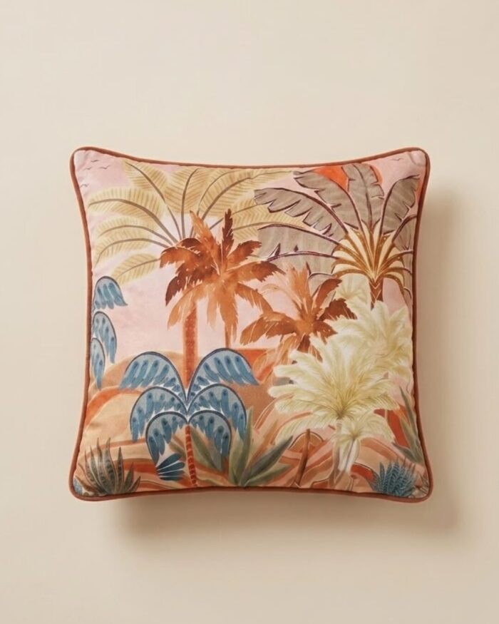 Sunset Palms Velvet printed cushion - Image 1