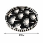 Handmade Mother of Pearl Round Serving Tray with White Crane Design | Luxury Black Decorative Ottoman & Coffee Table Tray - Image 2