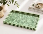 Green Geometric Mother of Pearl Rectangular Serving Tray