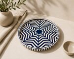 Handmade Mother of Pearl Round Serving Tray Blue & White Geometric Decorative Serving Tray
