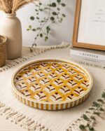 Golden Palm Pattern Mother of Pearl Round Serving Tray|45 cm