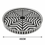 Handmade Mother of Pearl Round Serving Tray | Black & White Decorative Ottoman Tray | Luxury Coffee Table Tray - Image 2