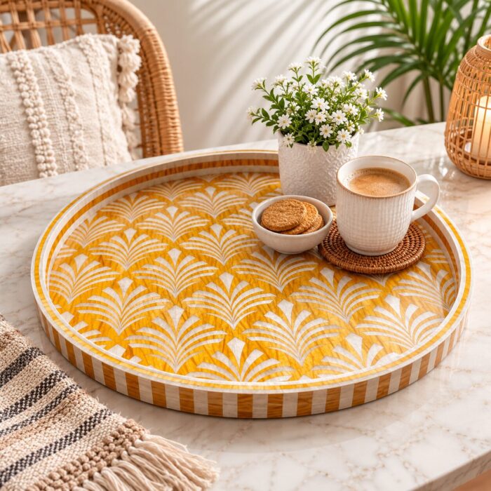 Golden Palm Mosaic Round Serving Tray – 45 cm - Image 2