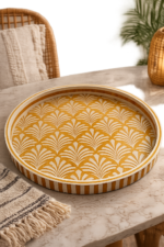Golden Palm Mosaic Round Serving Tray – 45 cm