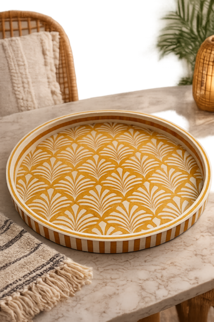 Golden Palm Mosaic Round Serving Tray – 45 cm