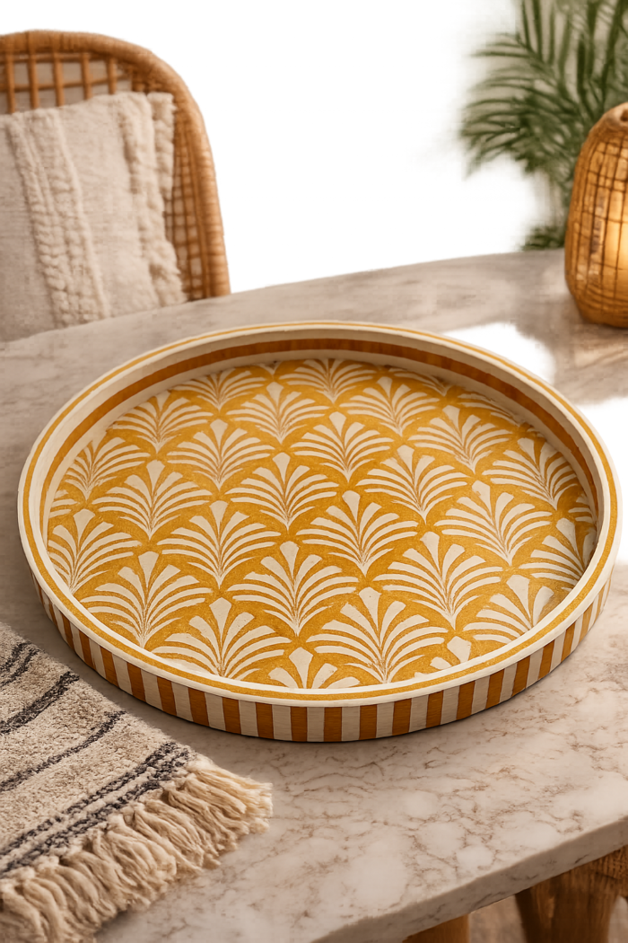 Golden Palm Mosaic Round Serving Tray – 45 cm - Image 1