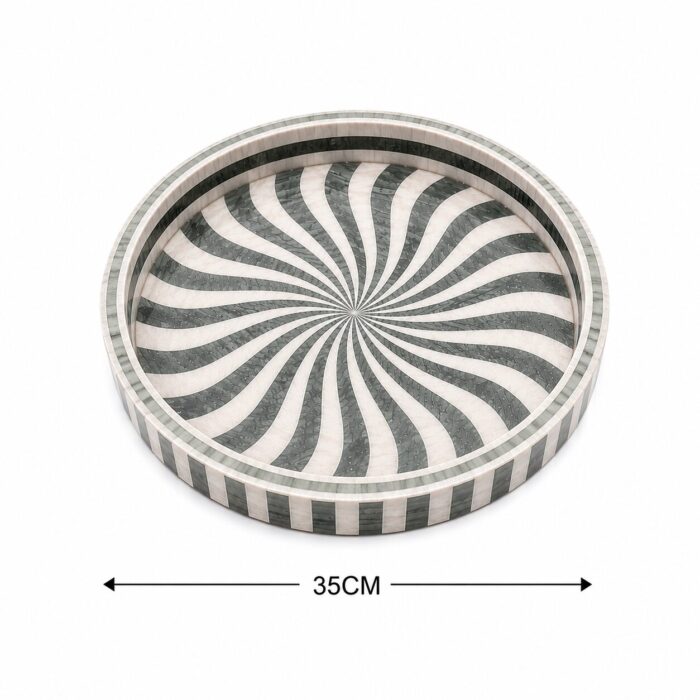 Handcrafted Round Mother of Pearl Serving Tray – Black & White Swirl Decorative Tray for Coffee Table & Home Décor - Image 2