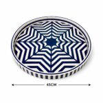 Handmade Mother of Pearl Round Serving Tray Blue & White Geometric Decorative Serving Tray - Image 2