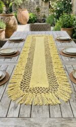 Handwoven Natural Raffia Table Runner with Fringe – Boho Decorative Table Runner - Image 2
