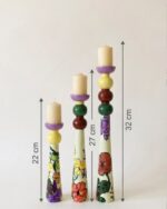 Vibrant Floral Hand-painted Wooden Candle Holder ( Set of 3) - Image 3