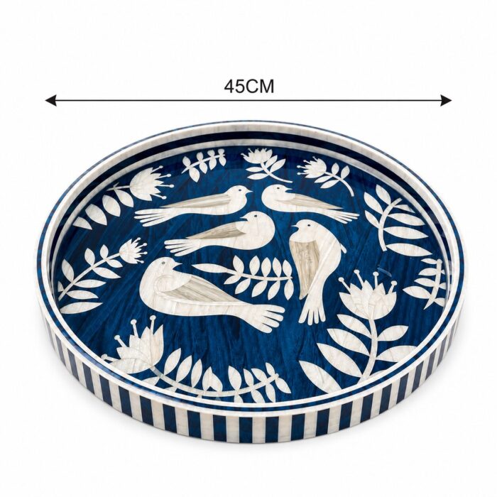 Azure Songbirds Mother-of-Pearl Round Wooden Serving Tray – 45 cm - Image 3