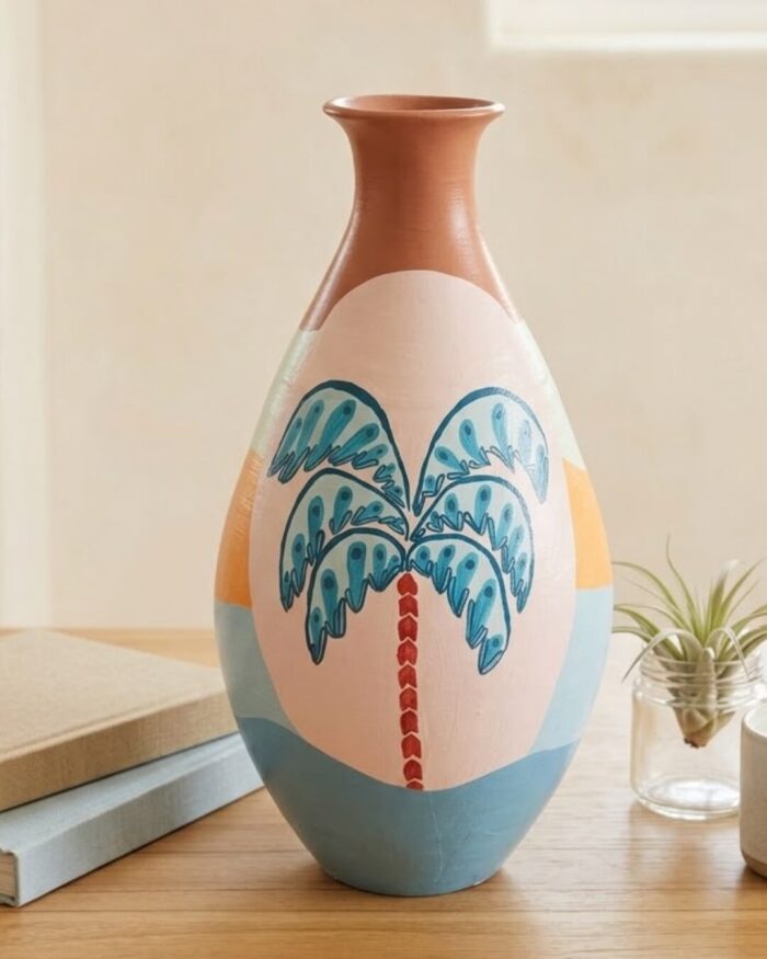 The Palm Oasis Hand-Painted Pottery Vase - Image 1