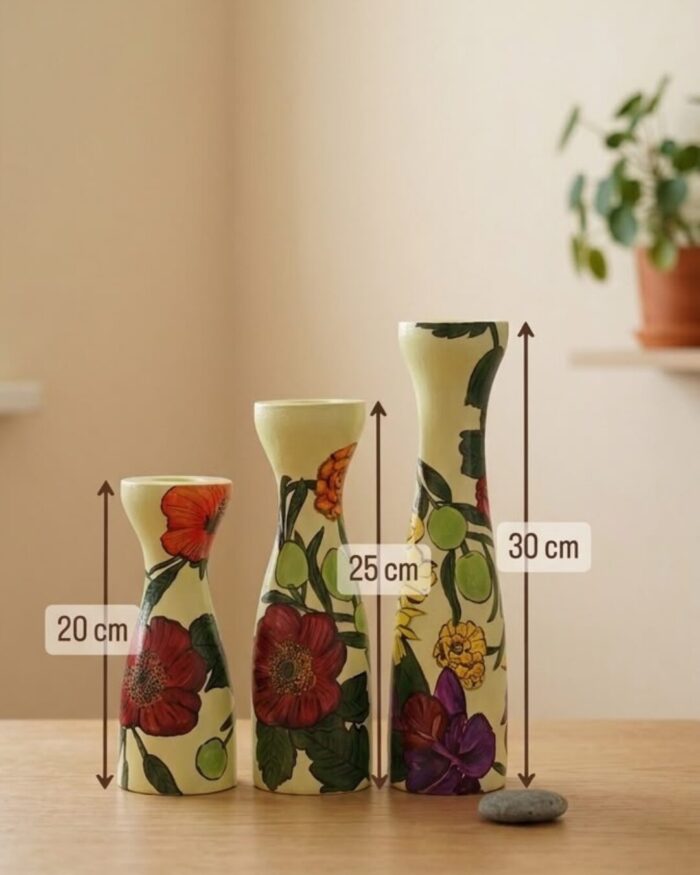 Wildflower and Vine Hand-painted Wooden Candle Holders - Image 3