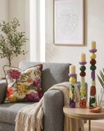 Vibrant Floral Hand-painted Wooden Candle Holder ( Set of 3) - Image 2