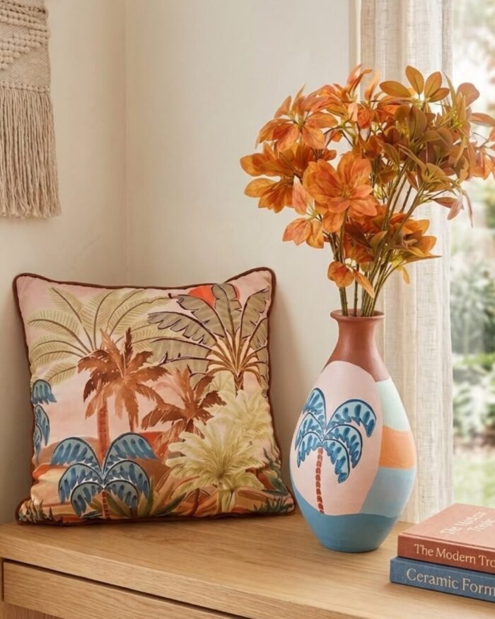 The Palm Oasis Hand-Painted Pottery Vase - Image 3