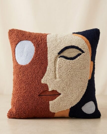 Boho Abstract  Woman Face Punch needle cushion