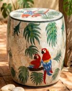 The Macaw Oasis Mother of Pearl Side Table and Pouf - Image 3