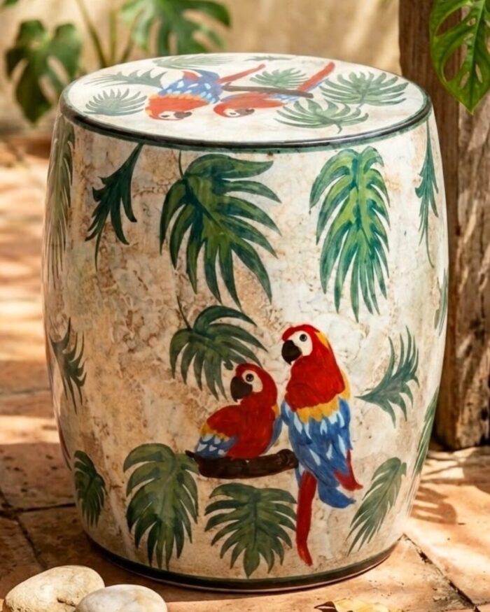 The Macaw Oasis Mother of Pearl Side Table and Pouf - Image 3