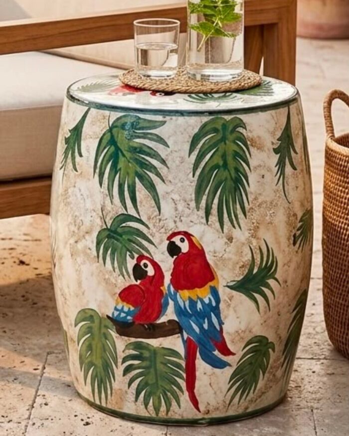 The Macaw Oasis Mother of Pearl Side Table and Pouf - Image 5