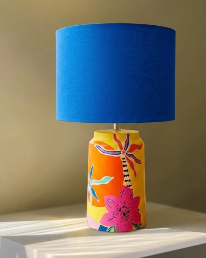 Hand- Painted  Indigo Botanica Artisan Table Lamp. - Image 1