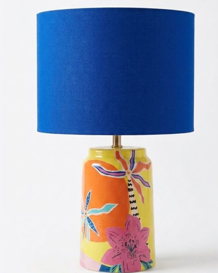 Hand- Painted  Indigo Botanica Artisan Table Lamp. - Image 2