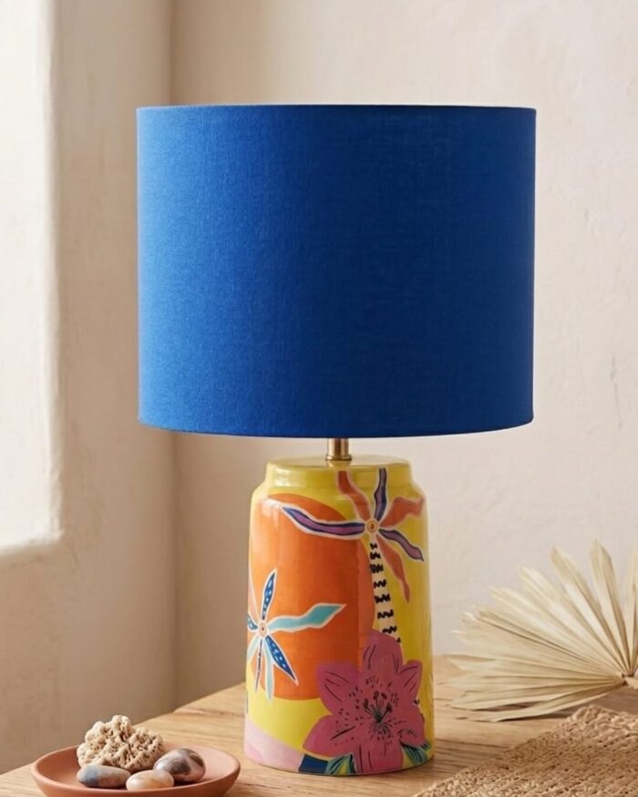 Hand- Painted  Indigo Botanica Artisan Table Lamp. - Image 3