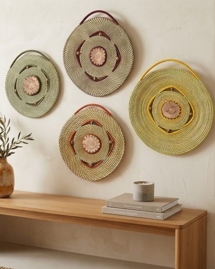 Verdant Rings and Coiled Artisan Wall Tapestry (set of 4) - Image 1