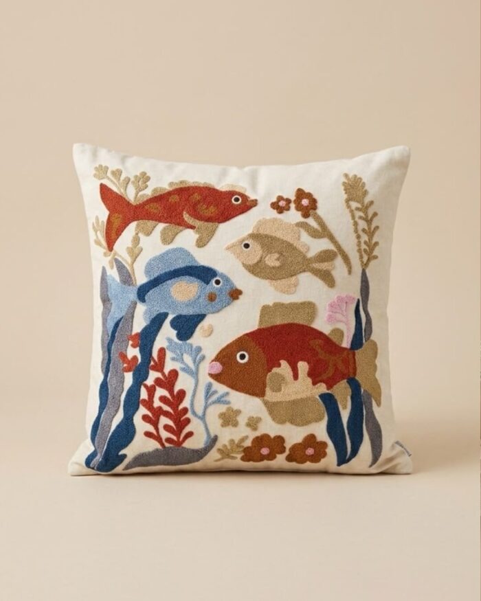 Aquatic Garden Embroidery Cushion - Image 1