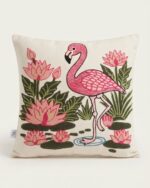 Flamingo Bloom Embroidery Cushion