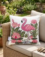 Flamingo Bloom Embroidery Cushion - Image 2