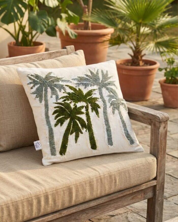 Palm Tree Embroidery Cotton Cushion - Image 2
