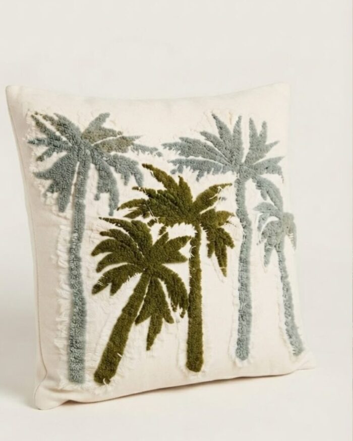 Palm Tree Embroidery Cotton Cushion - Image 1