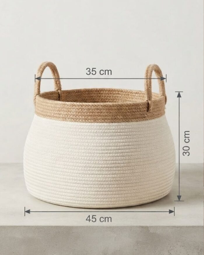 Large Bohemian Woven Cotton and Jute Storage Basket - Image 3
