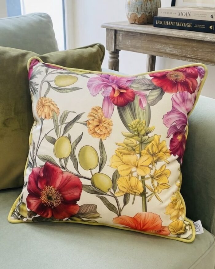 Wild Bloom and Lime Reversible Velvet cushion - Image 1