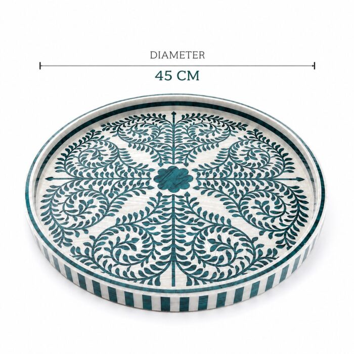 Emerald Heritage Floral Inlay Wooden Tray|45 CM - Image 2