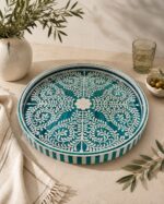 Arabesque Mother-of-Pearl Round Wooden Tray – 45 cm