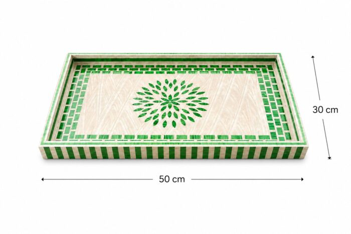 Handcrafted Green Mother of Pearl Serving Tray – Luxury Decorative Rectangular Wooden Tray for Coffee Table & Home Décor - Image 2