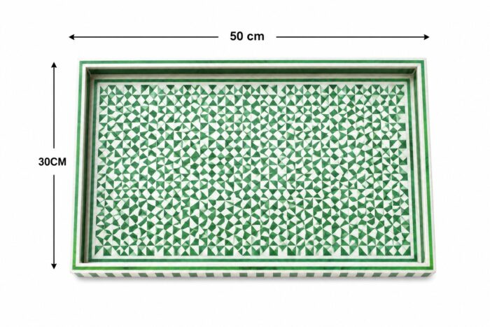 Green Geometric Mother of Pearl Rectangular Serving Tray - Image 2