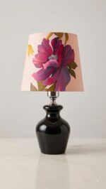 Hand-Painted Floral Table Lamp with Glossy Wooden Base