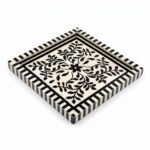 Handcrafted Black & White Mother of Pearl Inlay Wooden Decorative Tray – 33 cm - Image 2