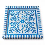 Handcrafted Blue & White Mother of Pearl Inlay Wooden Decorative Tray – 33 cm - Image 2