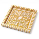 Handcrafted Gold & White Mother of Pearl Inlay Wooden Decorative Tray – 33 cm - Image 2