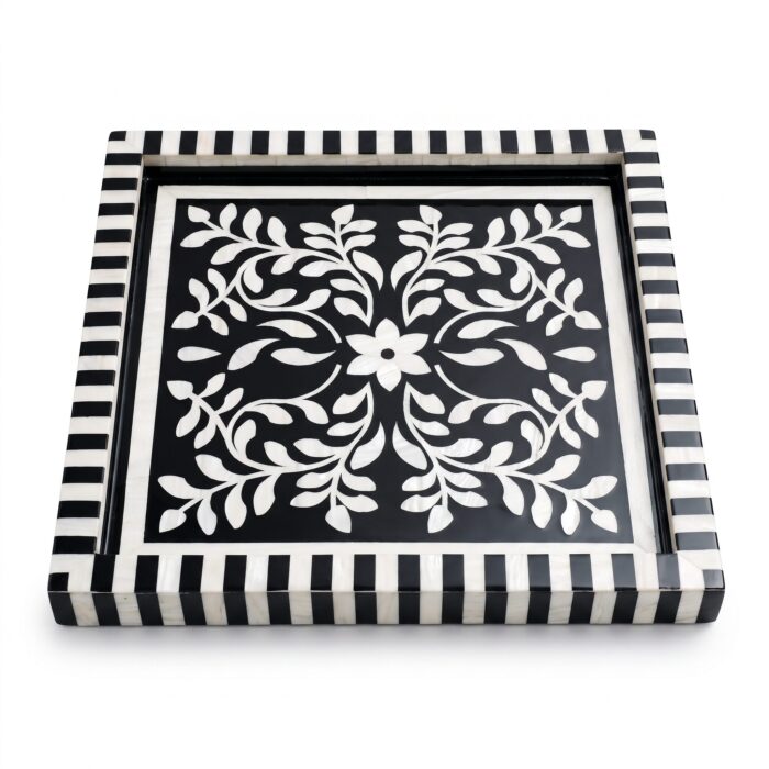Black Elegance Mother of Pearl Decorative Tray – 33 cm - Image 1
