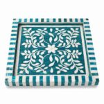 Turquoise Botanica Mother of Pearl Wooden Tray – 33 cm