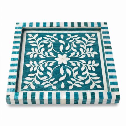 Turquoise Botanica Mother of Pearl Wooden Tray – 33 cm