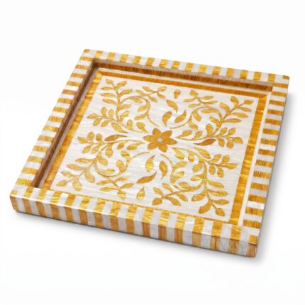 Golden Botanica Mother of Pearl Wooden Tray – 33 cm