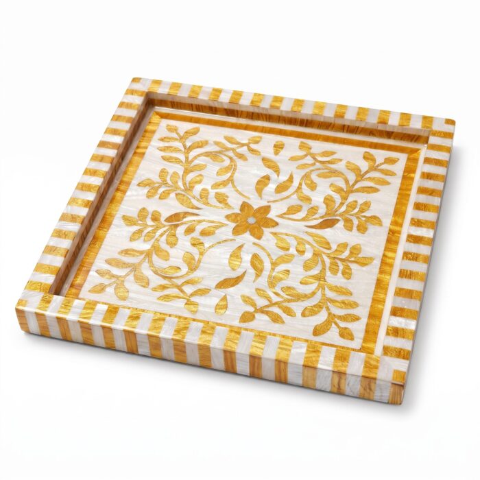 Golden Botanica Mother of Pearl Wooden Tray – 33 cm - Image 1
