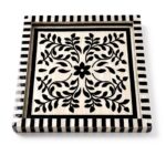 Handcrafted Black & White Mother of Pearl Inlay Wooden Decorative Tray – 33 cm