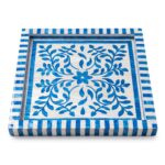 Handcrafted Blue & White Mother of Pearl Inlay Wooden Decorative Tray – 33 cm