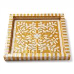 Handcrafted Gold & White Mother of Pearl Inlay Wooden Decorative Tray – 33 cm
